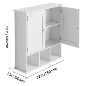 bathroom wall cabinet, 2 doors & adjustable shelf, over the toilet storage medicine cabinet wall mounted, hanging organizer with shelves & open partition for laundry room kitchen restroom, white