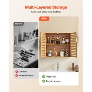 bathroom wall cabinet, 2 doors and adjustable shelf with 3 height levels, over the toilet storage medicine cabinet wall mounted, hanging organizer with shelves for laundry room kitchen restroom