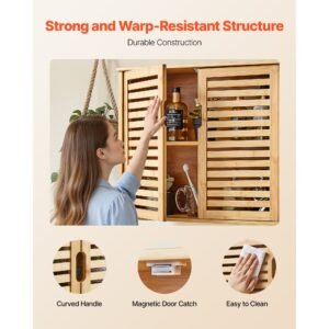 bathroom wall cabinet, 2 doors and adjustable shelf with 3 height levels, over the toilet storage medicine cabinet wall mounted, hanging organizer with shelves for laundry room kitchen restroom