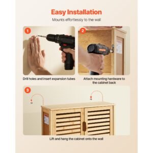 bathroom wall cabinet, 2 doors and adjustable shelf with 3 height levels, over the toilet storage medicine cabinet wall mounted, hanging organizer with shelves for laundry room kitchen restroom
