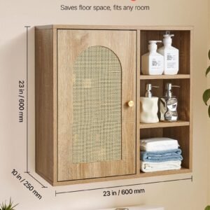 bathroom wall cabinet, door and adjustable shelf with 5 height levels, over the toilet storage medicine cabinet wall mounted, hanging organizer with shelves for laundry room kitchen restroom
