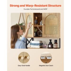 bathroom wall cabinet, with 2 doors and adjustable shelf, over the toilet storage medicine cabinet wall mounted, hanging organizer with shelves & open partition for laundry room kitchen restroom