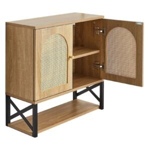 Bathroom Wall Cabinet, with 2 Doors and Adjustable Shelf, Over the Toilet Storage Medicine Cabinet Wall Mounted, Hanging Organizer with Shelves & Open Partition for Laundry Room Kitchen Restroom