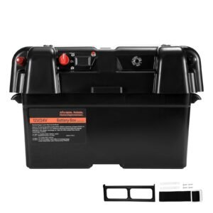 Battery Box, Group 24/27 Trolling Motor Battery Box, 12V/24V Marine Batteries Case with PP Shell and Dual Straps, Smart Batteries Case, Suitable for Trolling Motor, Marine,RV & Solar Panel