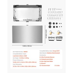 battery box, group 24/31 trolling motor battery box, marine batteries case with lock, handles and rubber grommet cable holes, stainless steel shell, suitable for cars, boats & trolling motors