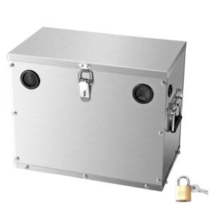battery box, group 24/31 trolling motor battery box, marine batteries case with lock, handles and rubber grommet cable holes, stainless steel shell, suitable for cars, boats & trolling motors