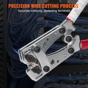 battery cable lug crimping tool, 10 1/0awg with cable cutter and 48pcs copper ring terminals, 6 wire sizes crimping die and 100pcs heat shrink tubes, for heavy duty wire lugs