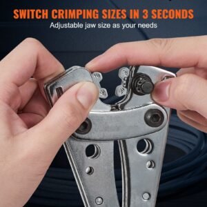 battery cable lug crimping tool, 10 1/0awg with cable cutter and 48pcs copper ring terminals, 6 wire sizes crimping die and 100pcs heat shrink tubes, for heavy duty wire lugs
