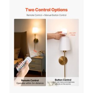 battery operated wall sconce set of 2, 4000mah rechargeable wireless wall lights with remote control, 30 lighting modes, 12 rgb colors & timer, dimmable wall lamp for living room bedroom hallway