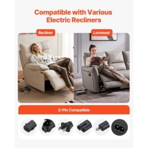 battery pack for reclining furniture with adapter, 2500 mah rechargeable recliner battery pack with universal 2 pin connector and led screen, for electric recliner, sofa, couch & lift chair