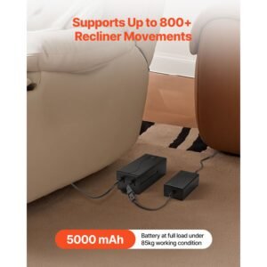 battery pack for reclining furniture with adapter, 5000 mah rechargeable recliner battery pack with universal 2 pin connector and led screen, for electric recliner, sofa, couch & lift chair