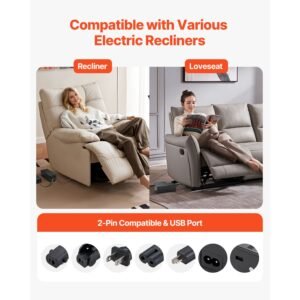 battery pack for reclining furniture with adapter, 5000 mah rechargeable recliner battery pack with universal 2 pin connector and led screen, for electric recliner, sofa, couch & lift chair