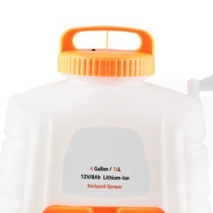 battery powered backpack sprayer, 0 90 psi adjustable pressure, 4 gallon tank, back pack sprayer with 8 nozzles and 2 wands, 12v 8ah battery, wide mouth lid for weeding, spraying, cleaning