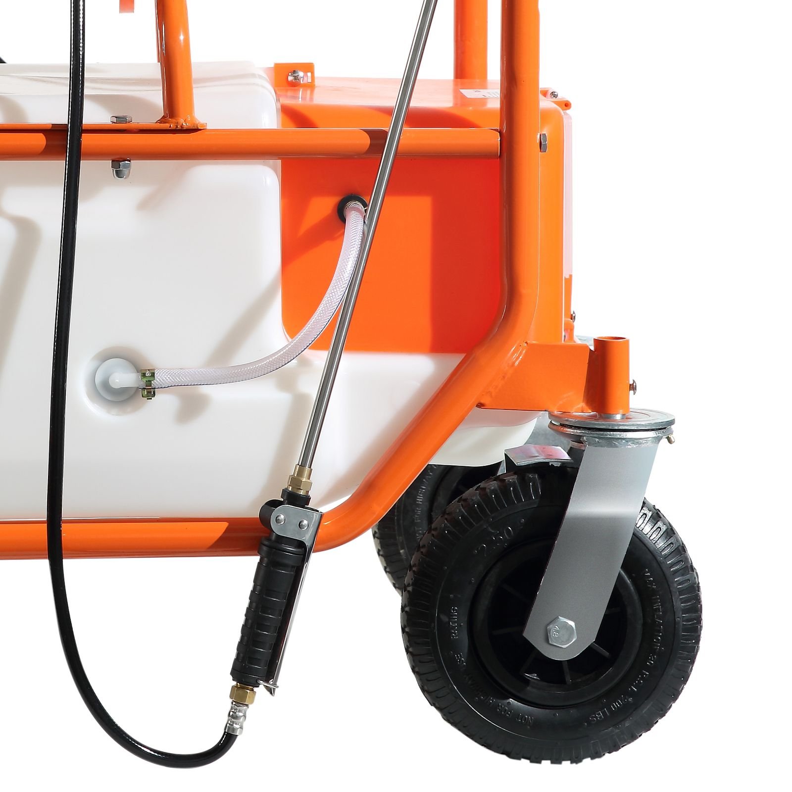 battery powered lawn sprayer on wheel, 0 90 psi adjustable pressure, 15 gallon tank, cart sprayer with 8 nozzles and 2 wands, 12v 12ah battery, wide mouth lid for weeding, spraying