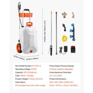battery powered sprayer with wheeled cart, 10 gallons electric weed sprayer, adjustable 0 80 psi, yard lawn sprayers with wheels, 5 nozzles & 98ft hose, 3 6h spray time, for weeding, cleaning