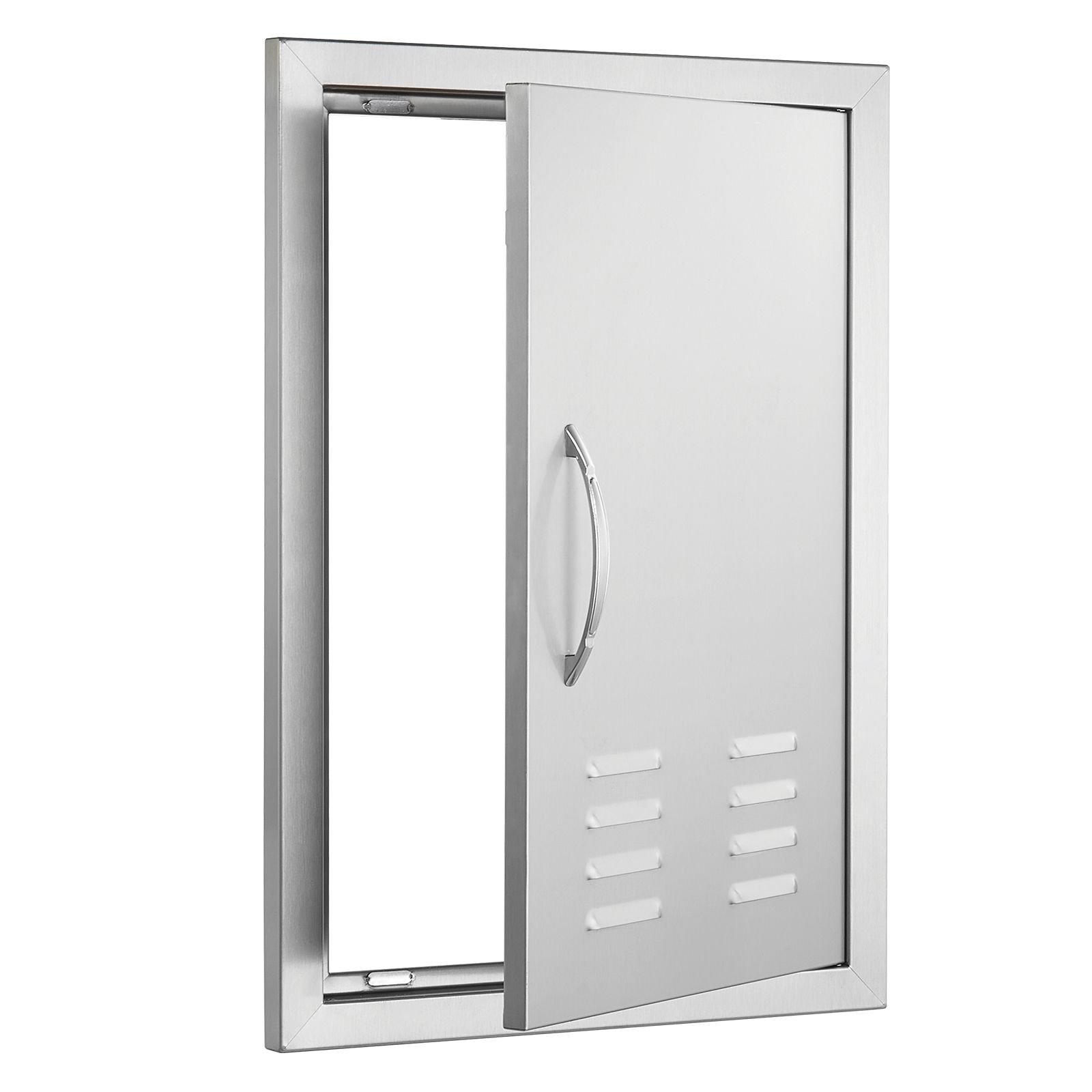bbq access door, 17w x 24h inch single outdoor kitchen door, stainless steel flush mount door, wall vertical door with handle, vents and hook, for bbq island, grilling station, outside cabinet