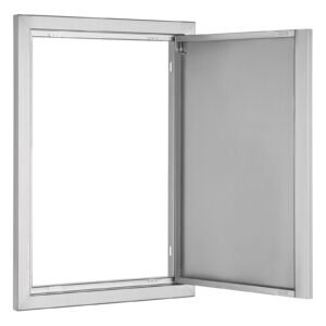 bbq access door, 17w x 24h inch single outdoor kitchen door, stainless steel flush mount door, wall vertical door with recessed handle, for bbq island, grilling station, outside cabinet