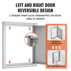 bbq access door, 18w x 21h inch single outdoor kitchen door, stainless steel flush mount door, wall vertical door with recessed handle, for bbq island, grilling station, outside cabinet