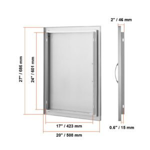 bbq access door, 20w x 27h inch single outdoor kitchen door, stainless steel flush mount door, wall vertical door with handle, for bbq island, grilling station, outside cabinet