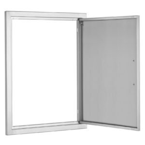 bbq access door, 20w x 27h inch single outdoor kitchen door, stainless steel flush mount door, wall vertical door with handle, for bbq island, grilling station, outside cabinet