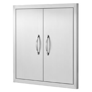 bbq access door, 24w x 24h inch double outdoor kitchen door, stainless steel flush mount door, double wall vertical door with handles and hooks, for bbq island, grilling station, outside cabinet