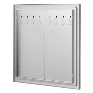 bbq access door, 24w x 24h inch double outdoor kitchen door, stainless steel flush mount door, double wall vertical door with handles and hooks, for bbq island, grilling station, outside cabinet