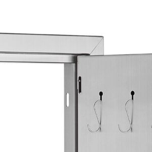 bbq access door, 24w x 24h inch double outdoor kitchen door, stainless steel flush mount door, double wall vertical door with handles and hooks, for bbq island, grilling station, outside cabinet