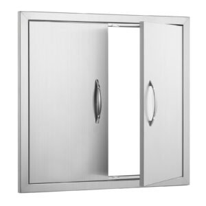 bbq access door, 26w x 24h inch double outdoor kitchen door, stainless steel flush mount door, wall vertical door with handles, for bbq island, grilling station, outside cabinet
