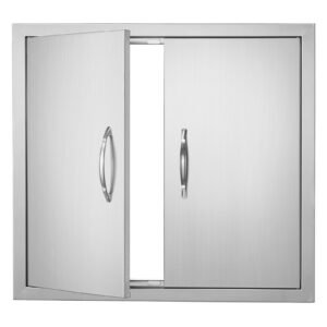 bbq access door, 26w x 24h inch double outdoor kitchen door, stainless steel flush mount door, wall vertical door with handles, for bbq island, grilling station, outside cabinet