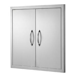 bbq access door, 26w x 24h inch double outdoor kitchen door, stainless steel flush mount door, wall vertical door with handles, for bbq island, grilling station, outside cabinet