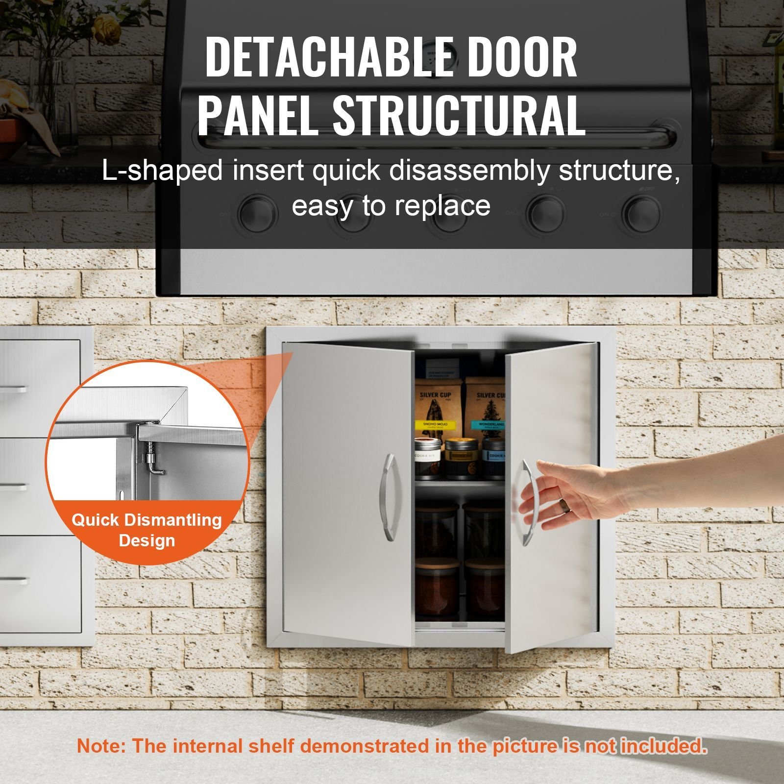 bbq access door, 26w x 24h inch double outdoor kitchen door, stainless steel flush mount door, wall vertical door with handles, for bbq island, grilling station, outside cabinet