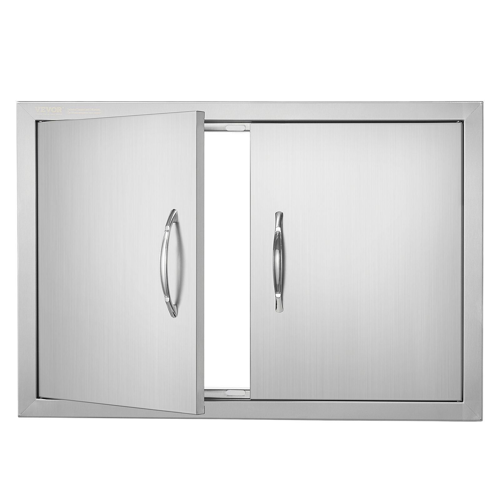 bbq access door, 28w x 19h inch double outdoor kitchen door, stainless steel flush mount door, wall vertical door with handles, for bbq island, grilling station, outside cabinet