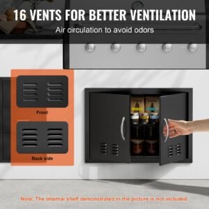 bbq access door, 30w x 21h inch double outdoor kitchen door, cold plate flush mount door, wall vertical door with handles and ventss, for bbq island, grilling station, outside cabinet