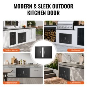 bbq access door, 30w x 21h inch double outdoor kitchen door, cold plate flush mount door, wall vertical door with handles and ventss, for bbq island, grilling station, outside cabinet