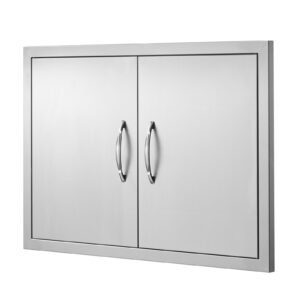 bbq access door, 30w x 21h inch double outdoor kitchen door, stainless steel flush mount door, wall vertical door with handles, for bbq island, grilling station, outside cabinet