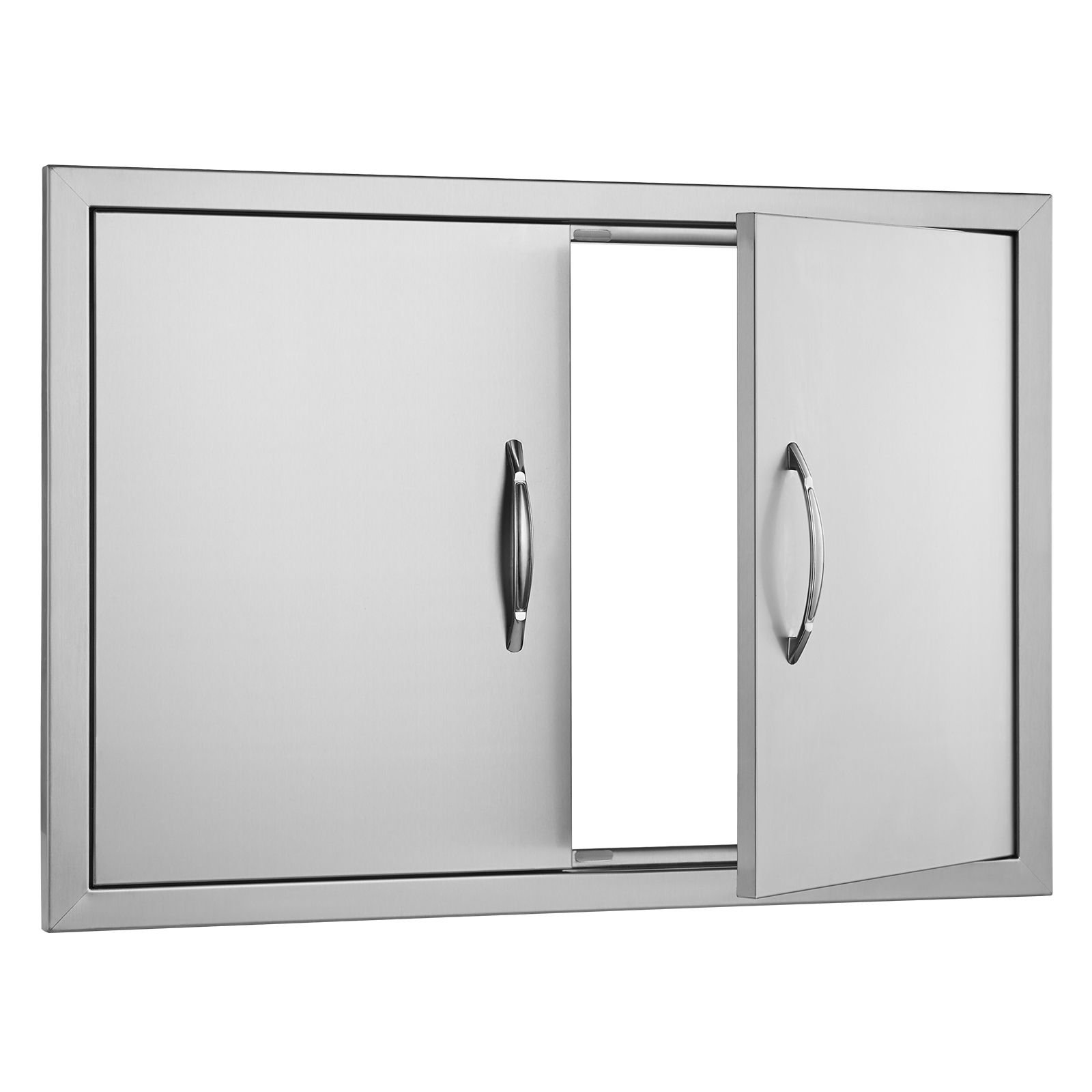 bbq access door, 30w x 21h inch double outdoor kitchen door, stainless steel flush mount door, wall vertical door with handles, for bbq island, grilling station, outside cabinet
