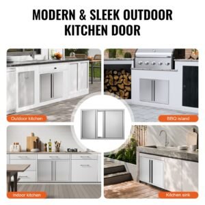 bbq access door, 30w x 21h inch double outdoor kitchen door, stainless steel flush mount door, wall vertical door with recessed handles , for bbq island, grilling station, outside cabinet