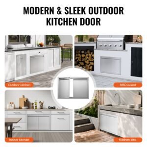bbq access door, 30w x 21h inch double outdoor kitchen door, stainless steel flush mount door, wall vertical door with recessed handles , for bbq island, grilling station, outside cabinet