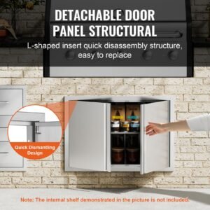 bbq access door, 30w x 21h inch double outdoor kitchen door, stainless steel flush mount door, wall vertical door with recessed handles , for bbq island, grilling station, outside cabinet
