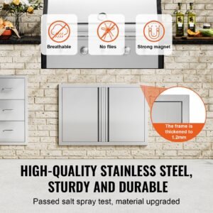 bbq access door, 30w x 21h inch double outdoor kitchen door, stainless steel flush mount door, wall vertical door with recessed handles , for bbq island, grilling station, outside cabinet