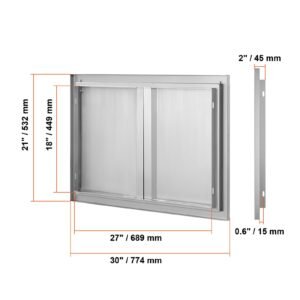 bbq access door, 30w x 21h inch double outdoor kitchen door, stainless steel flush mount door, wall vertical door with recessed handles , for bbq island, grilling station, outside cabinet