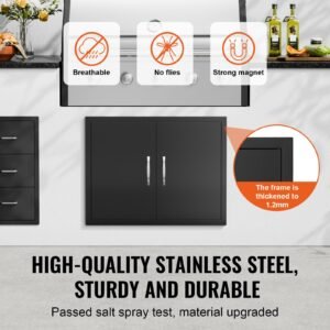bbq access door, 31w x 24h inch double outdoor kitchen door, cold plate flush mount door, wall vertical door with handles, for outside cabinet(stainless steel + oil sprayed product)