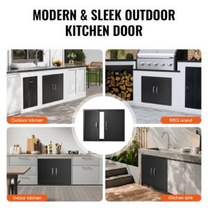 bbq access door, 31w x 24h inch double outdoor kitchen door, cold plate flush mount door, wall vertical door with handles, for outside cabinet(stainless steel + oil sprayed product)