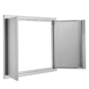 bbq access door, 31w x 24h inch double outdoor kitchen door, stainless steel flush mount door, wall vertical door with recessed handles , for bbq island, grilling station, outside cabinet