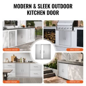bbq access door, 31w x 31h inch double outdoor kitchen door, stainless steel flush mount door, wall vertical door with handles, for bbq island, grilling station, outside cabinet
