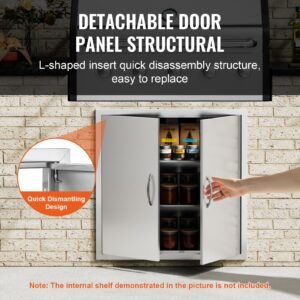 bbq access door, 31w x 31h inch double outdoor kitchen door, stainless steel flush mount door, wall vertical door with handles, for bbq island, grilling station, outside cabinet