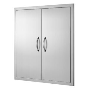 bbq access door, 31w x 31h inch double outdoor kitchen door, stainless steel flush mount door, wall vertical door with handles, for bbq island, grilling station, outside cabinet