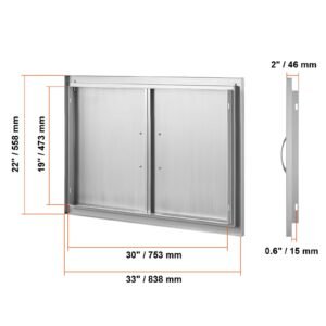 bbq access door, 33w x 22h inch double outdoor kitchen door, stainless steel flush mount door, wall vertical door with handles, for bbq island, grilling station, outside cabinet
