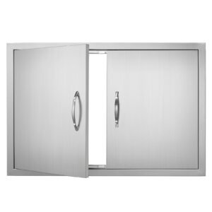 bbq access door, 33w x 22h inch double outdoor kitchen door, stainless steel flush mount door, wall vertical door with handles, for bbq island, grilling station, outside cabinet