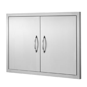 bbq access door, 33w x 22h inch double outdoor kitchen door, stainless steel flush mount door, wall vertical door with handles, for bbq island, grilling station, outside cabinet